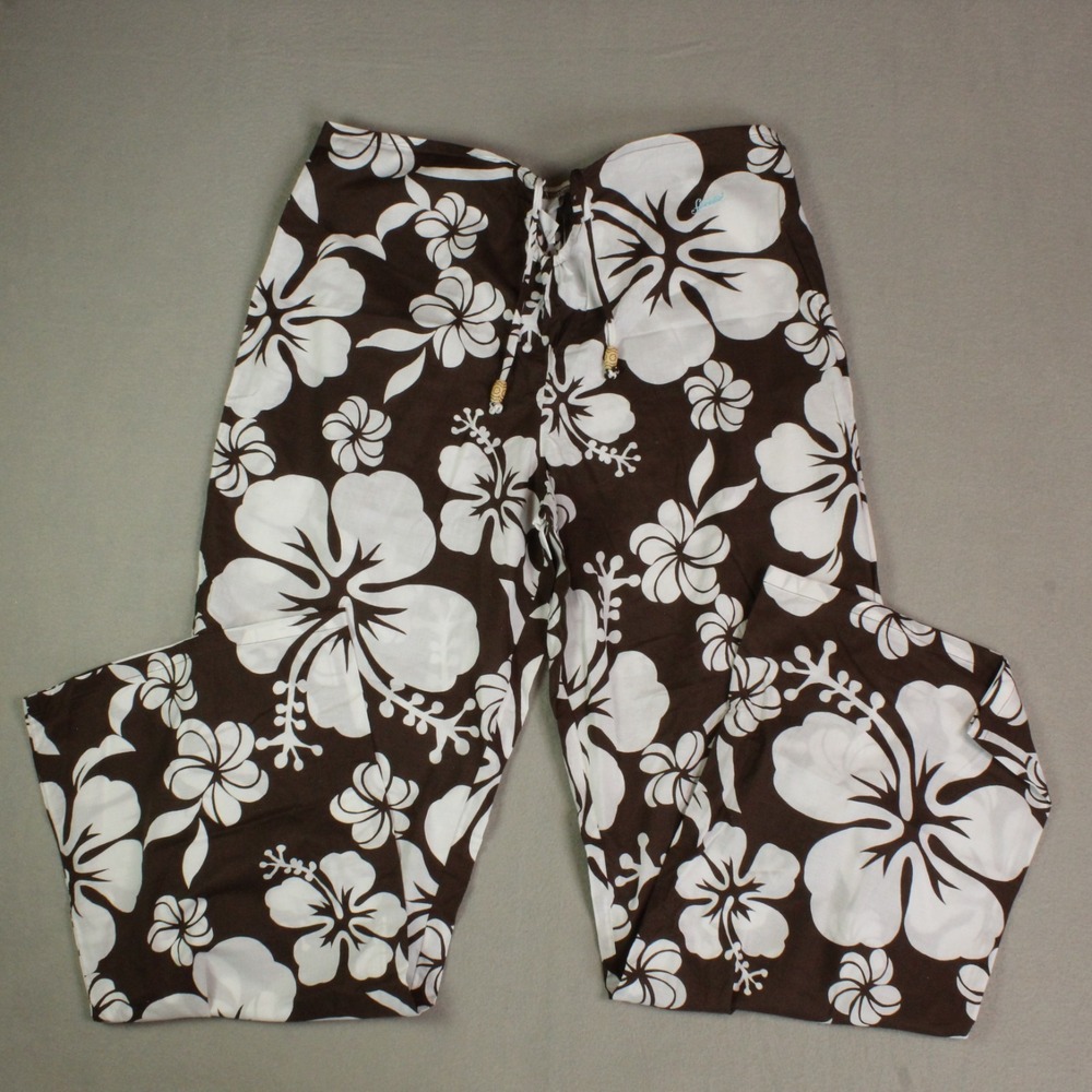 Speedo Womens Large Brown White Floral Hawaiian Beach Cover Up Pants NWT